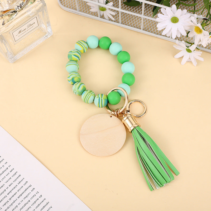 Wholesale Colorful Food Grade Silicone Beech Wood Beads Bracelet Keychain